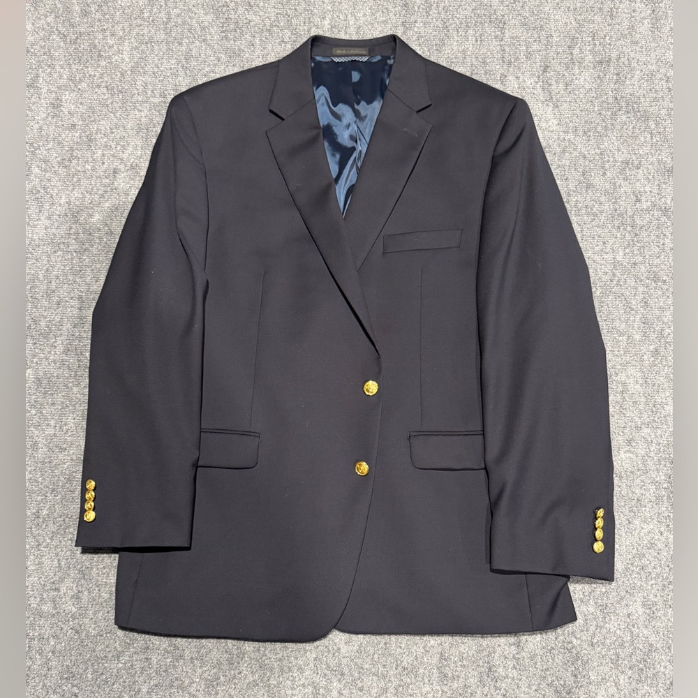 Ralph Lauren Mens 46R Navy Blue Gold Button Wool Blazer